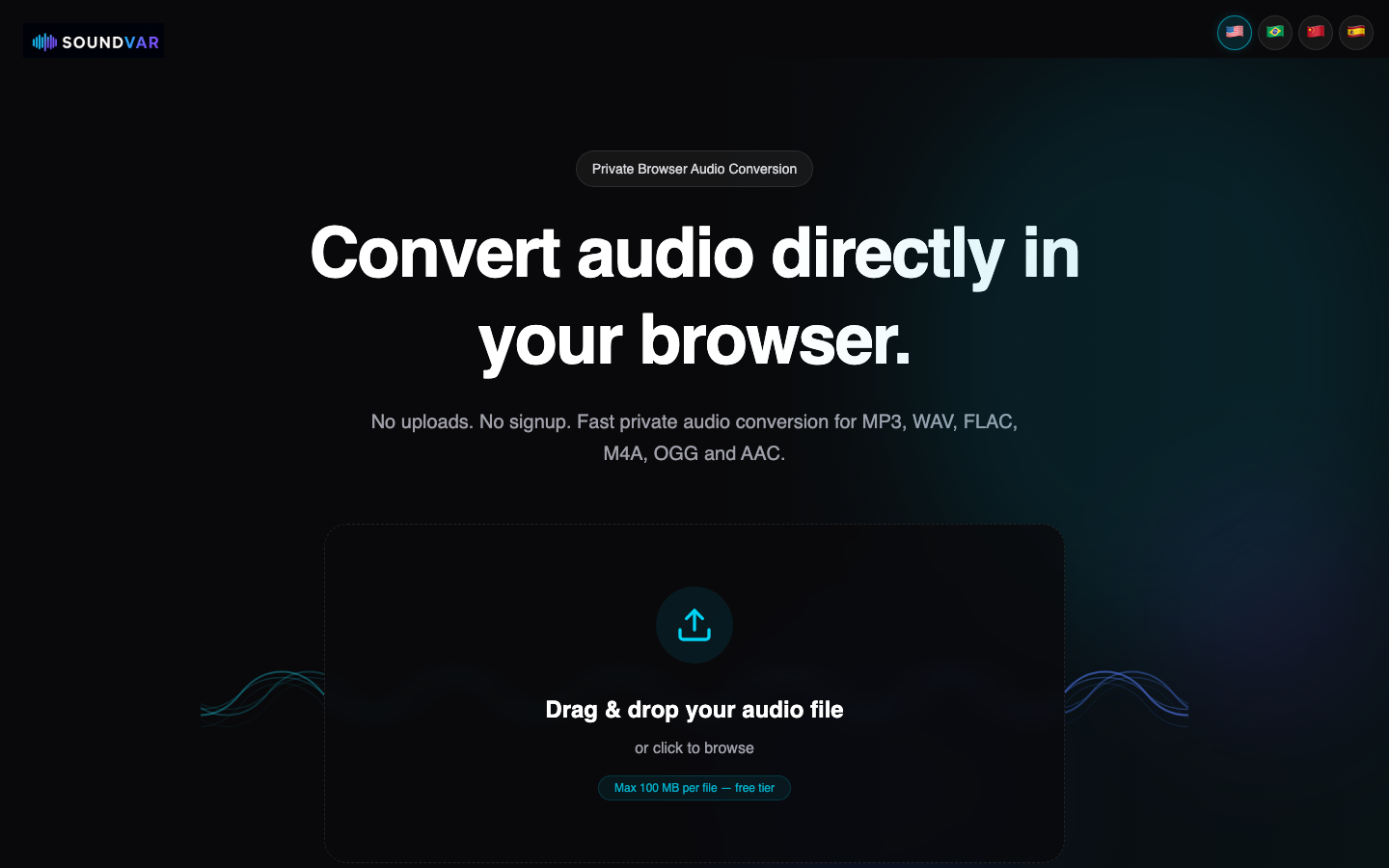 Site Soundvar — conversor de áudio online